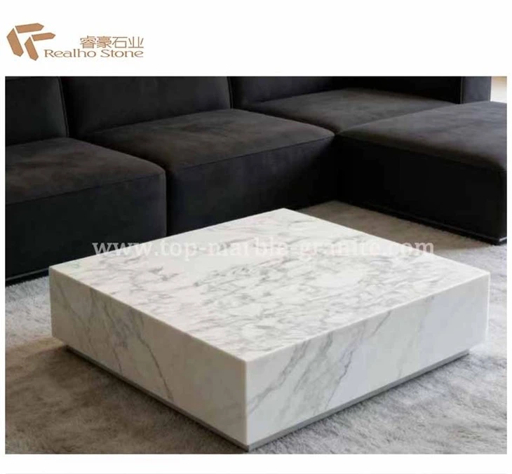 Arabescato Marble Rectangle Plinth Coffee Table