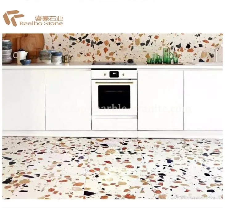 Multi Colorful Patterns White Terrazzo Tiles